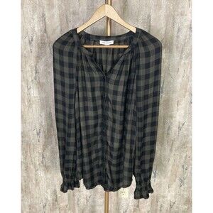 Beach Lunch Lounge Sz XS Shirt Green Plaid Button Up Blouse Boho EUC